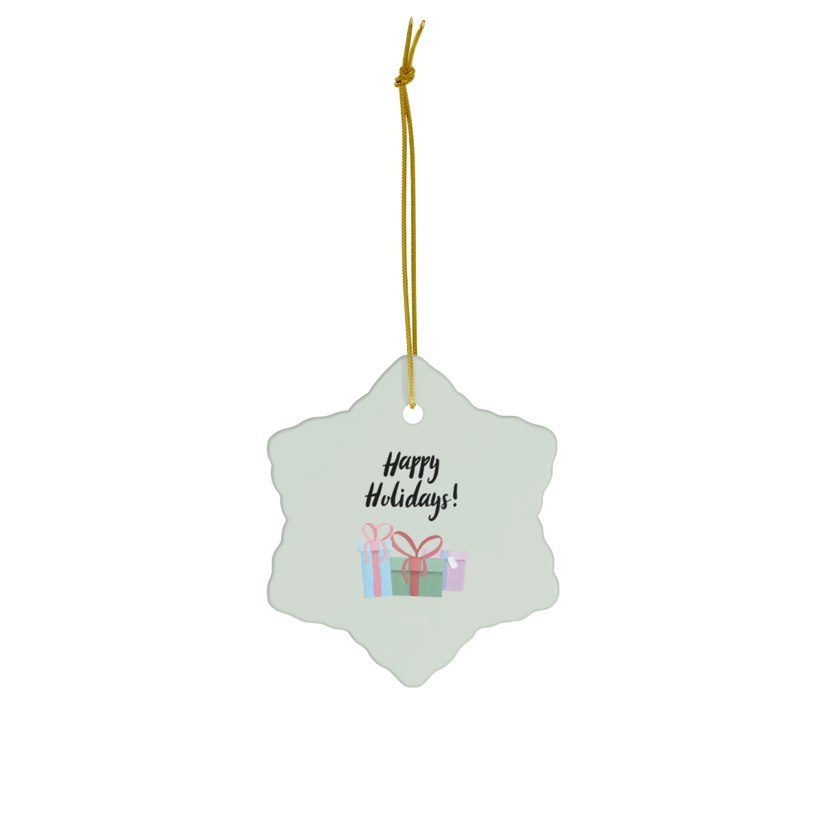 Ceramic Holiday Ornament - Happy Holidays &amp; Presents