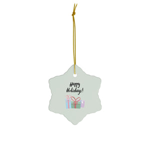 Ceramic Holiday Ornament - Happy Holidays & Presents