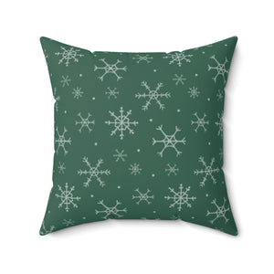 Green Polyester Square Holiday Pillowcase - Snowflakes
