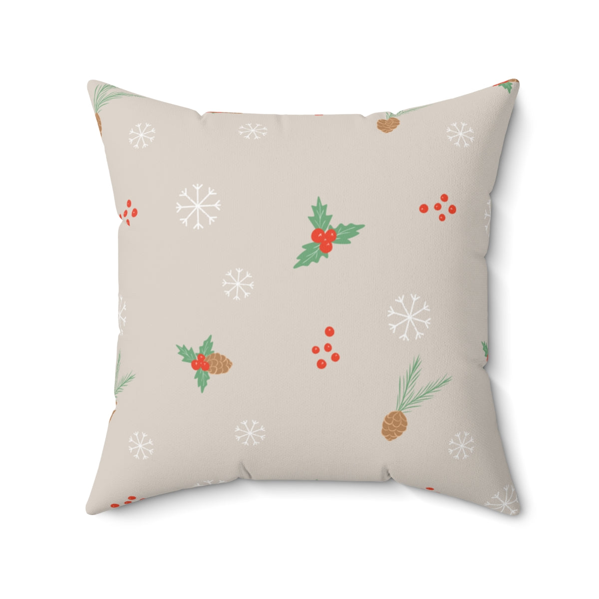 Polyester Square Holiday Pillowcase - Holly &amp; Snowflakes