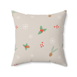 Polyester Square Holiday Pillowcase - Holly & Snowflakes