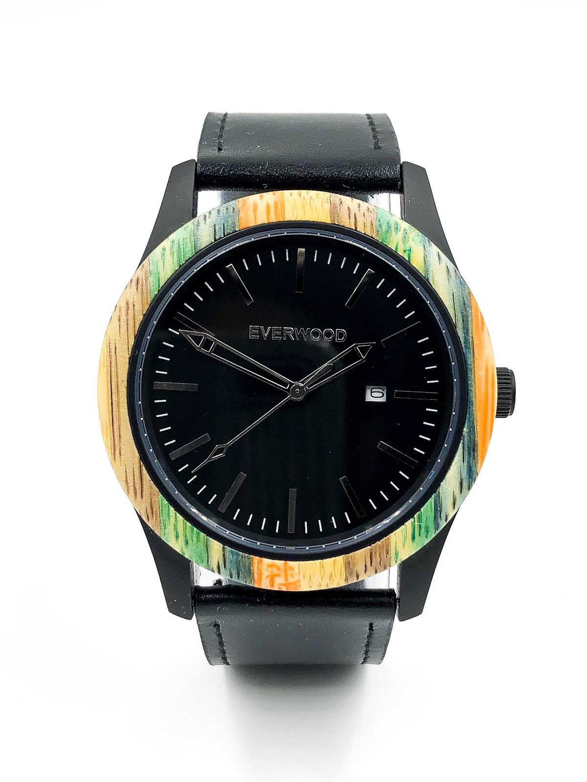 Multi Bamboo &amp; Black Leather Inverness Watch
