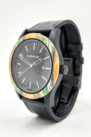 Multi Bamboo & Black Leather Inverness Watch