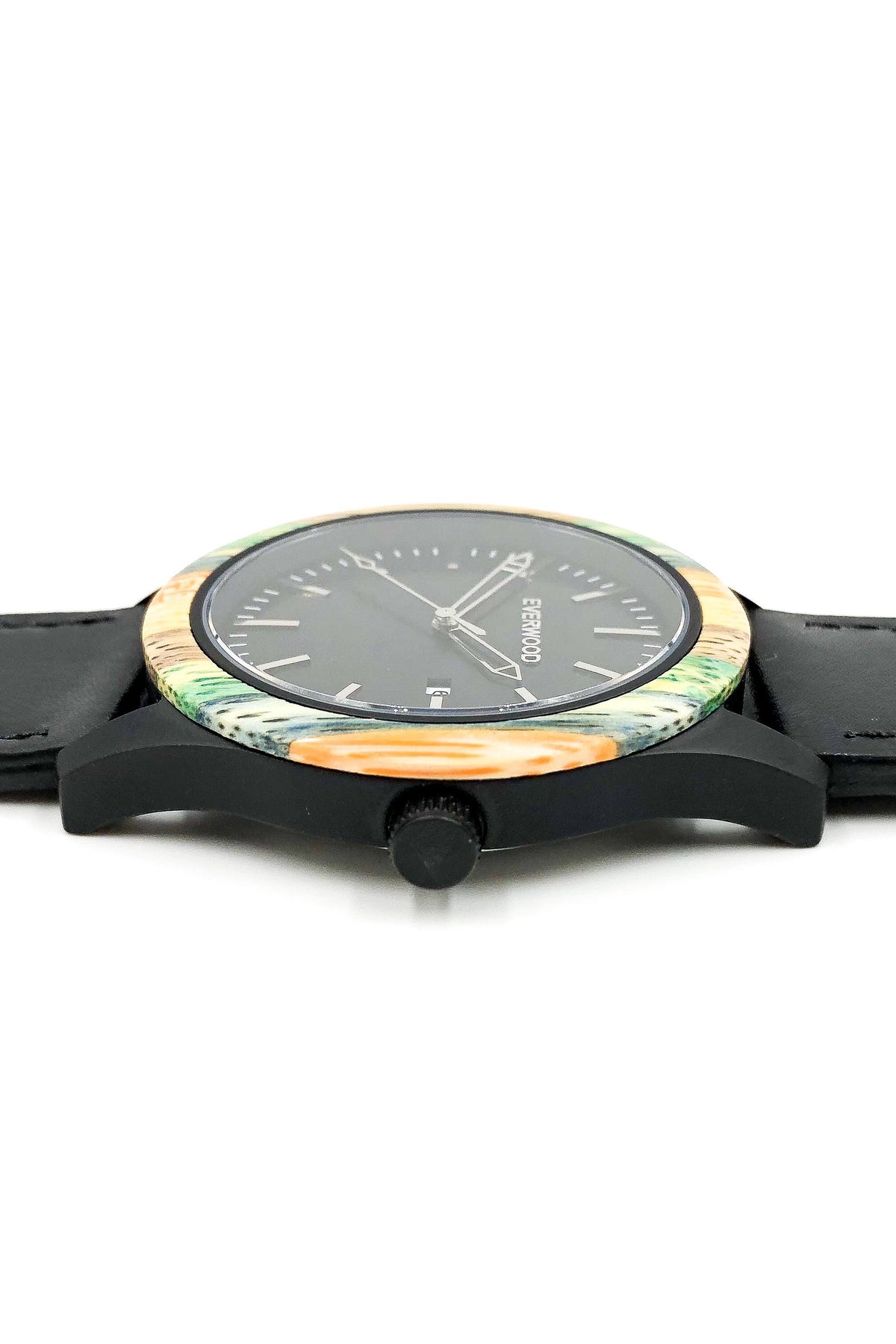 Multi Bamboo &amp; Black Leather Inverness Watch