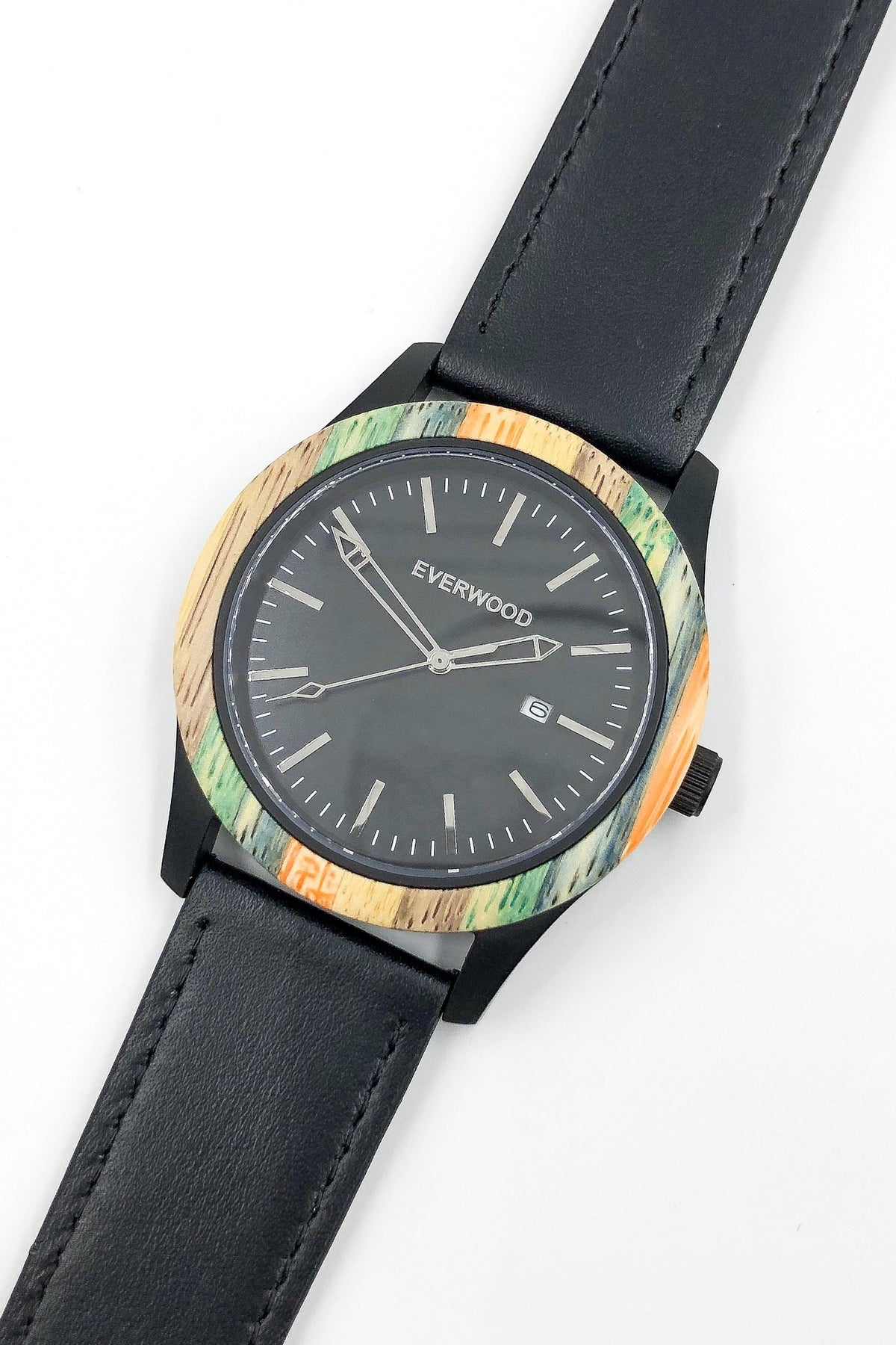 Multi Bamboo &amp; Black Leather Inverness Watch