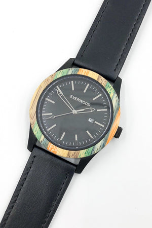 Multi Bamboo & Black Leather Inverness Watch