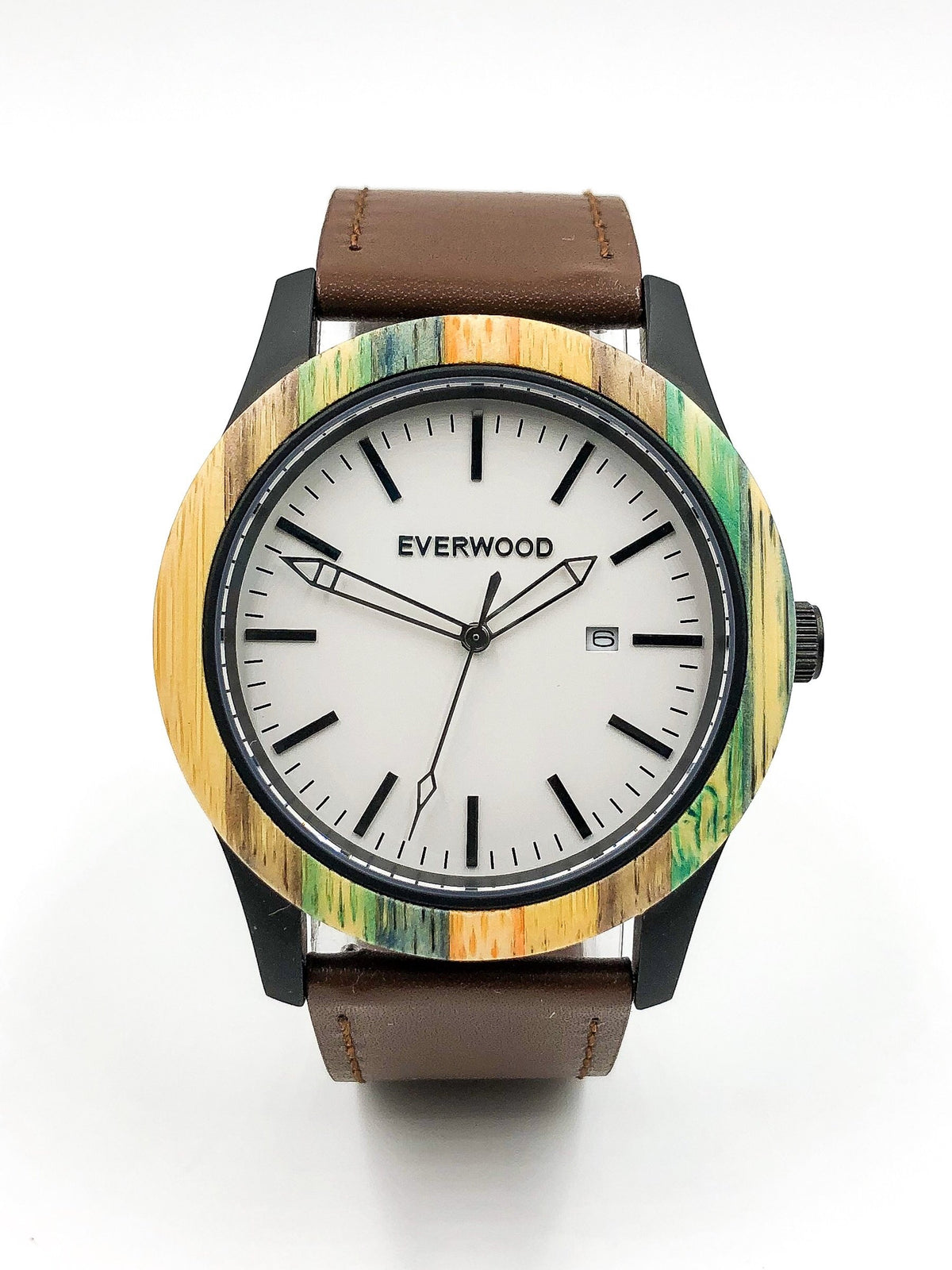 Multi Bamboo &amp; Brown Leather Watch