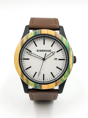 Multi Bamboo & Brown Leather Watch