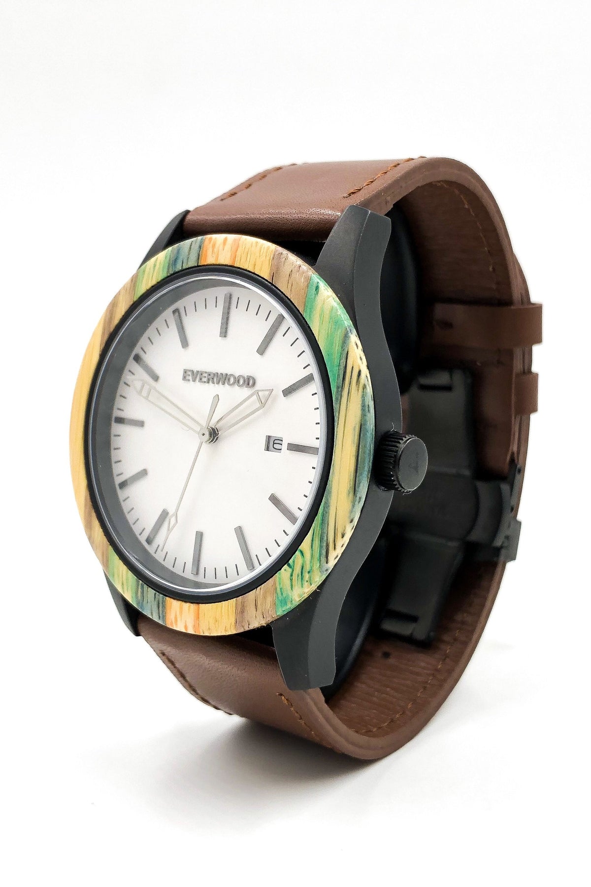 Multi Bamboo &amp; Brown Leather Watch