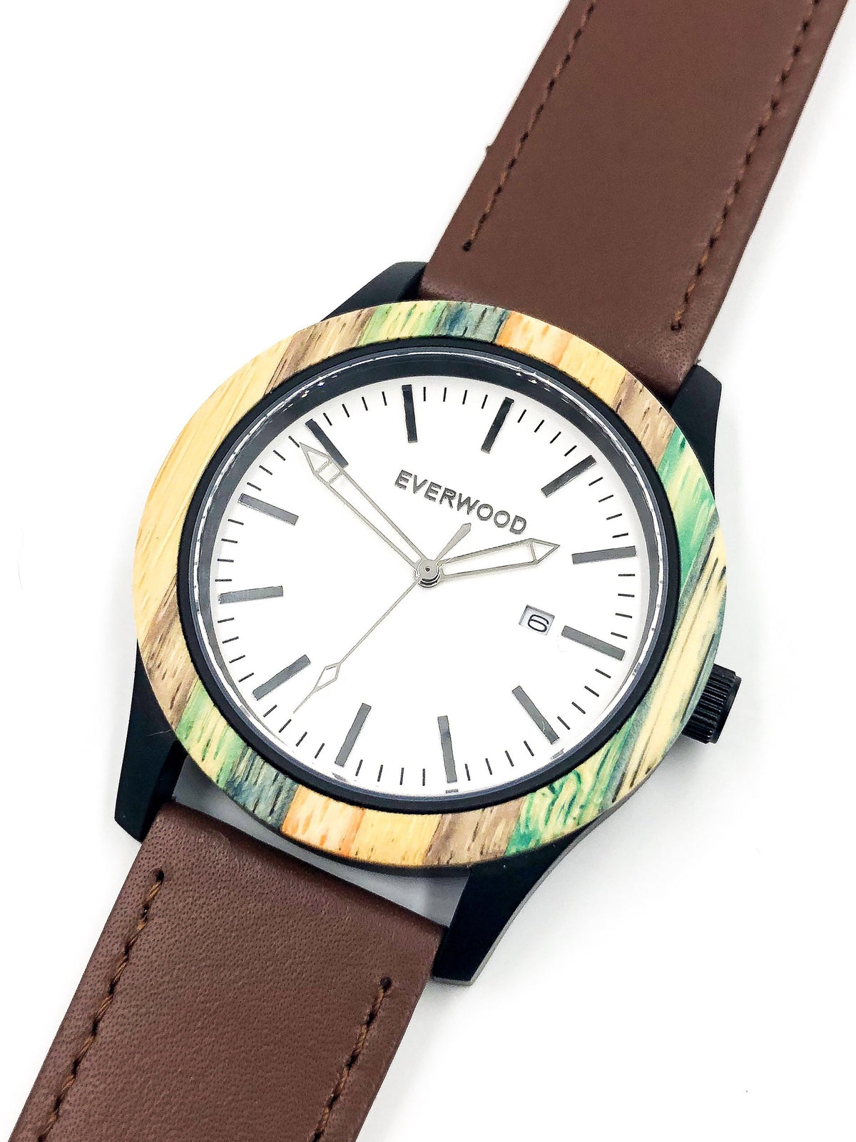 Multi Bamboo &amp; Brown Leather Watch