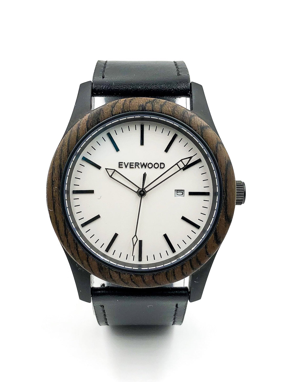 Walnut &amp; Black Leather Watch