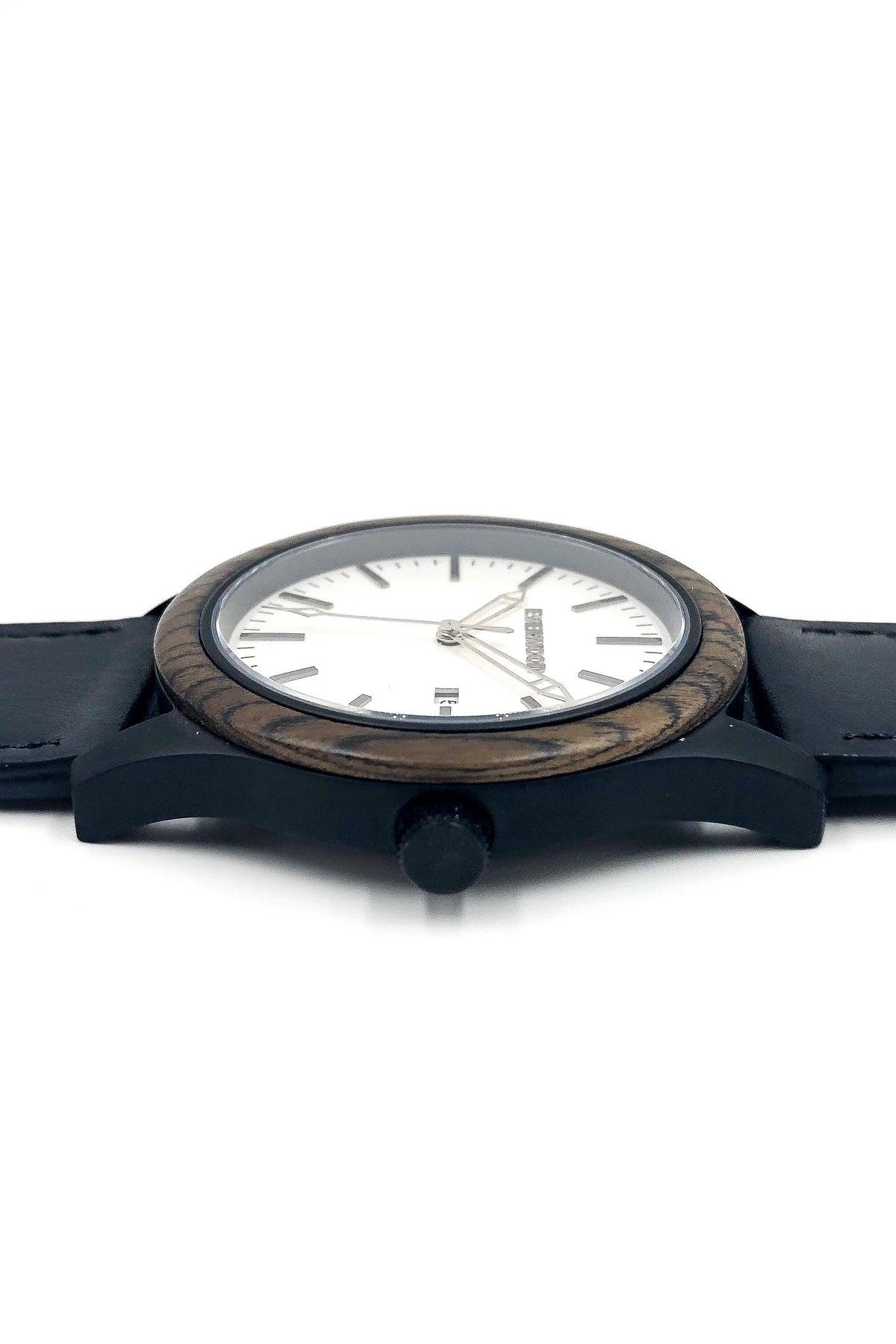 Walnut &amp; Black Leather Watch