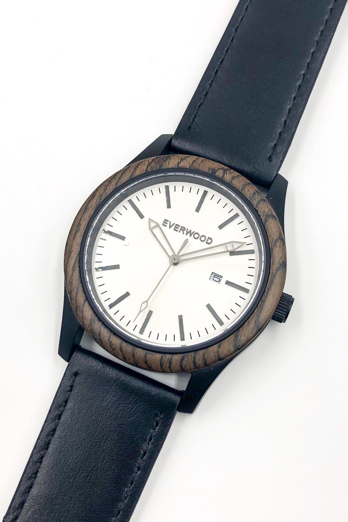 Walnut &amp; Black Leather Watch