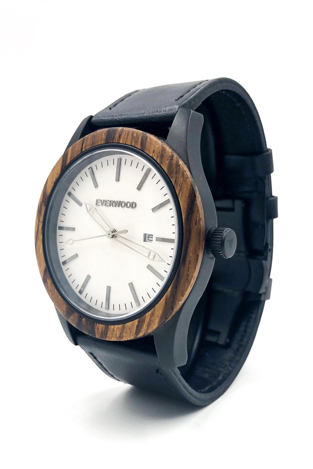 Zebrawood &amp; Black Leather Inverness Watch