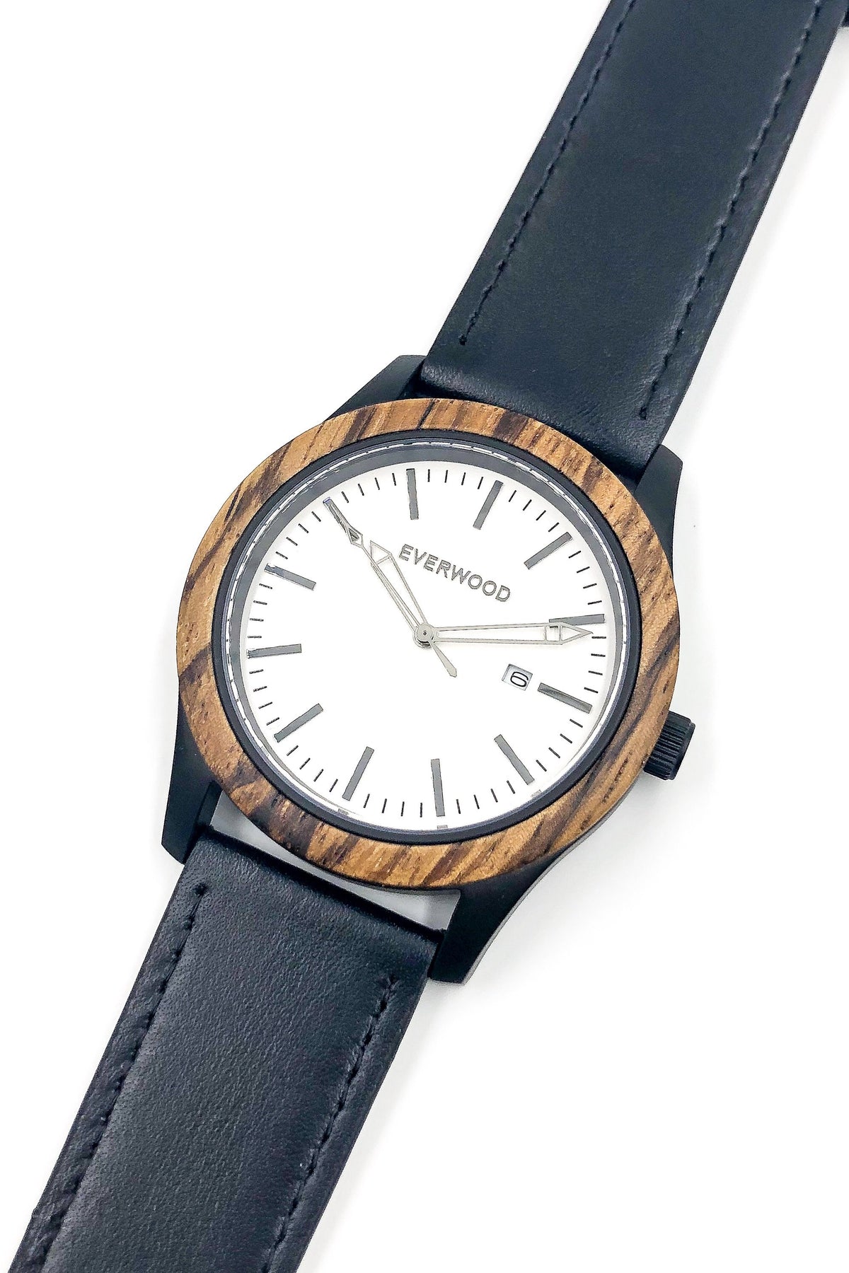 Zebrawood &amp; Black Leather Inverness Watch