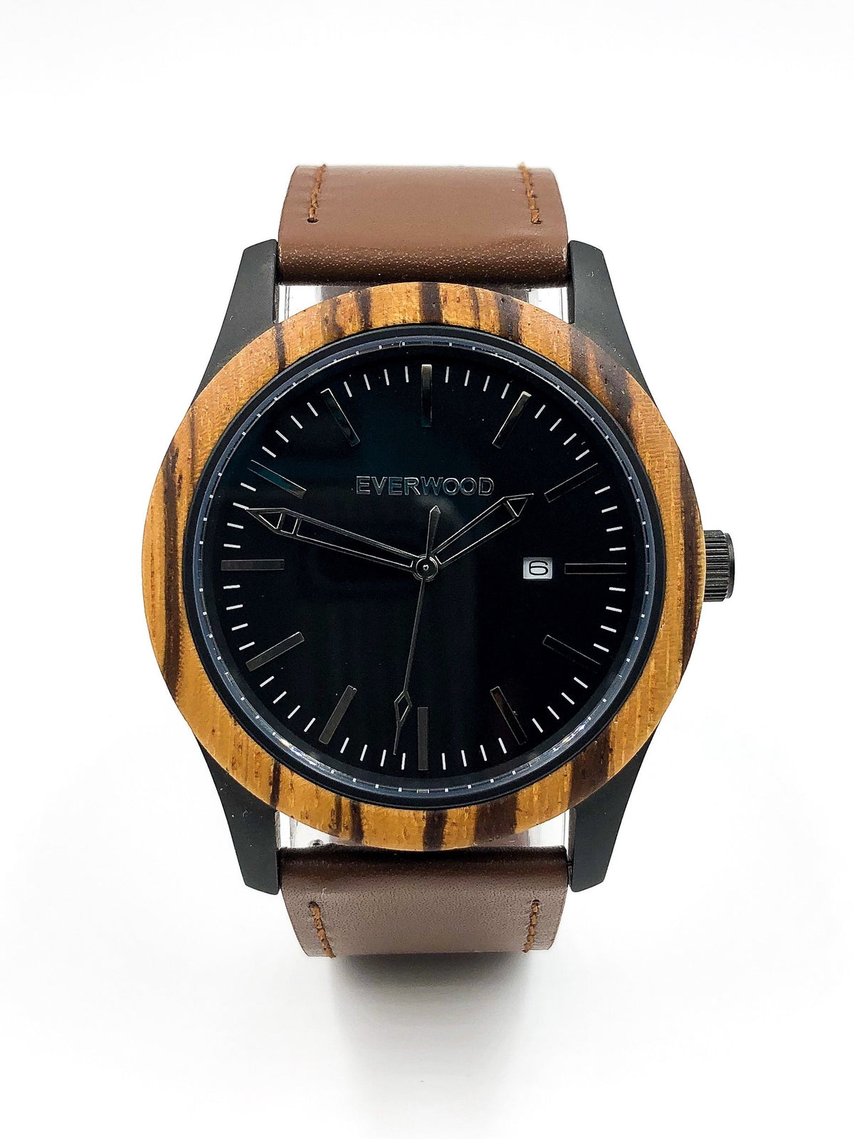 Zebrawood &amp; Brown Leather Inverness Watch