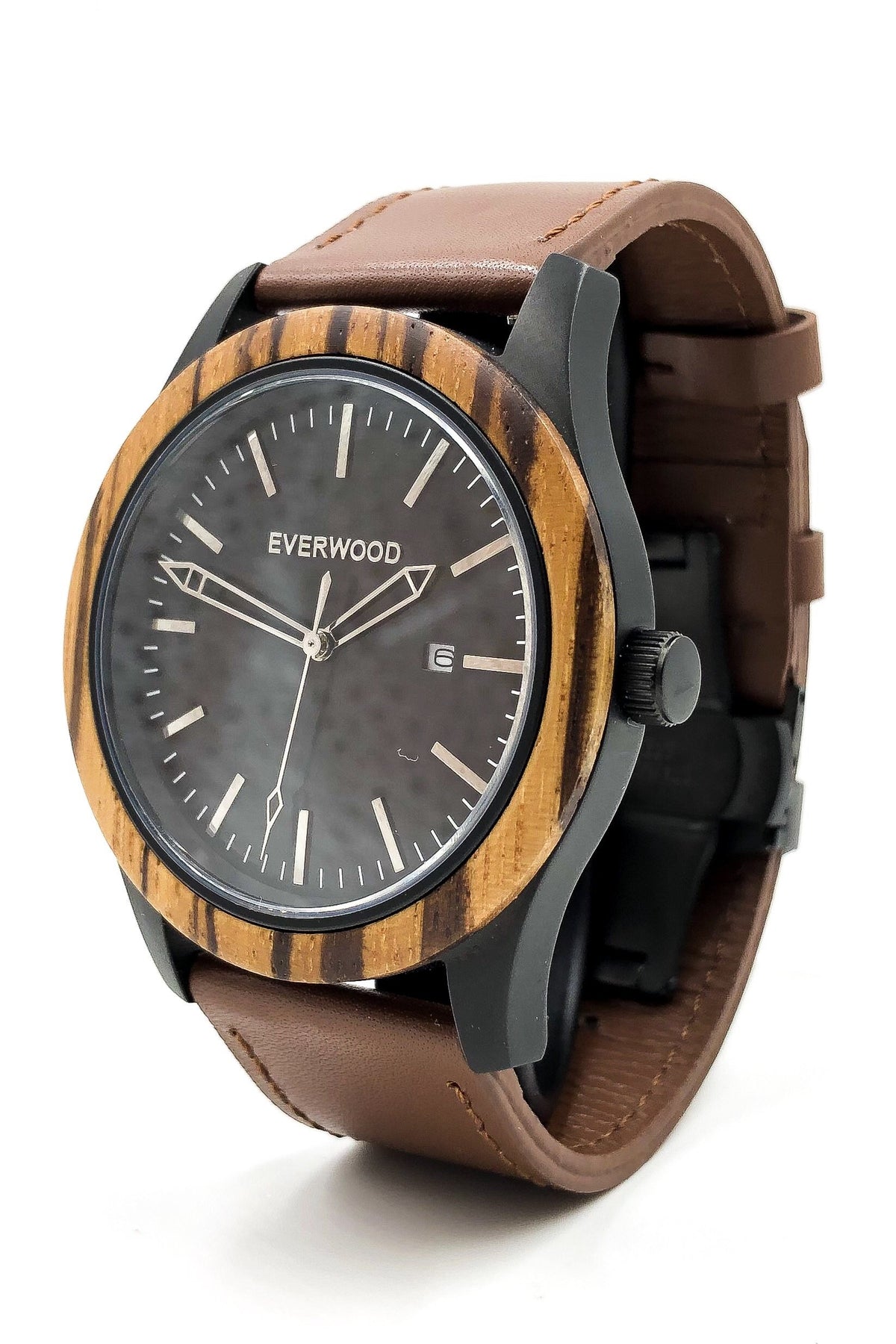 Zebrawood &amp; Brown Leather Inverness Watch