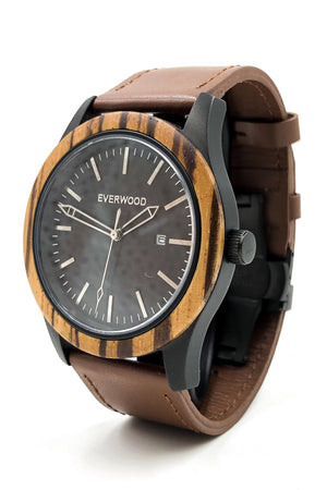 Zebrawood & Brown Leather Inverness Watch