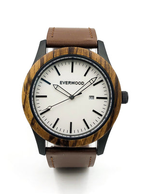Zebrawood & Brown Leather Watch