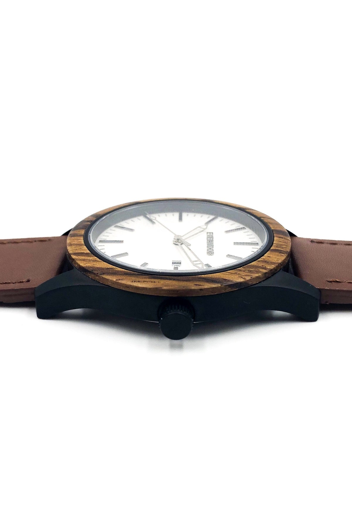 Zebrawood &amp; Brown Leather Watch