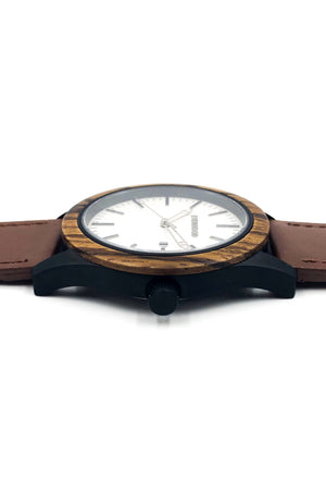 Zebrawood & Brown Leather Watch