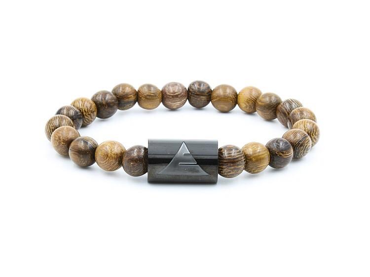 Timber - Dark Brown Sandalwood &amp; Gold Mala Beaded Bracelet