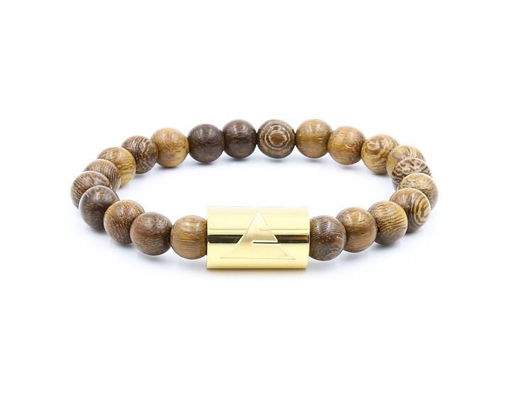 Timber - Dark Brown Sandalwood &amp; Gold Mala Beaded Bracelet