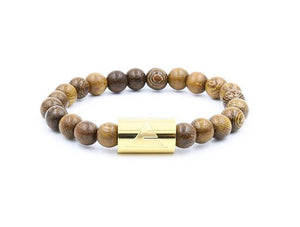 Timber - Dark Brown Sandalwood & Gold Mala Beaded Bracelet