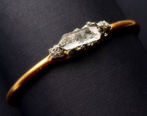 Pyrite and Quartz Gold Bangle Bracelet