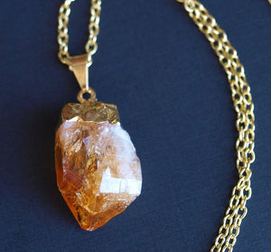 Gold Raw Citrine Crystal Statement Necklace