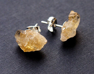 Raw Citrine Rock Stud Geo Crystal Earrings