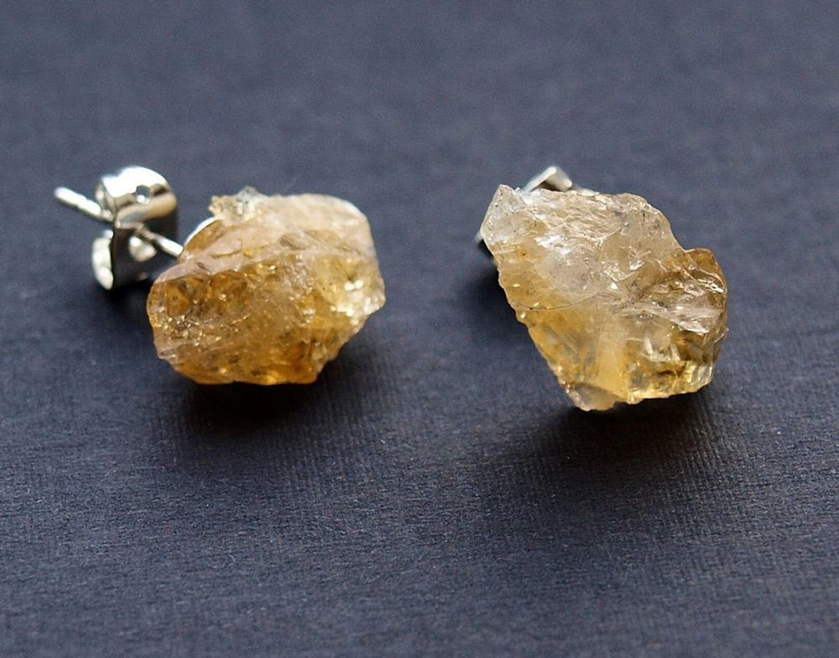 Raw Citrine Rock Stud Geo Crystal Earrings