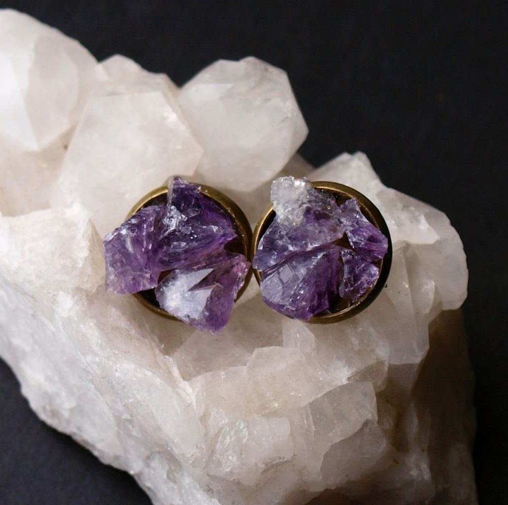 Amethyst Cluster Stud Earrings