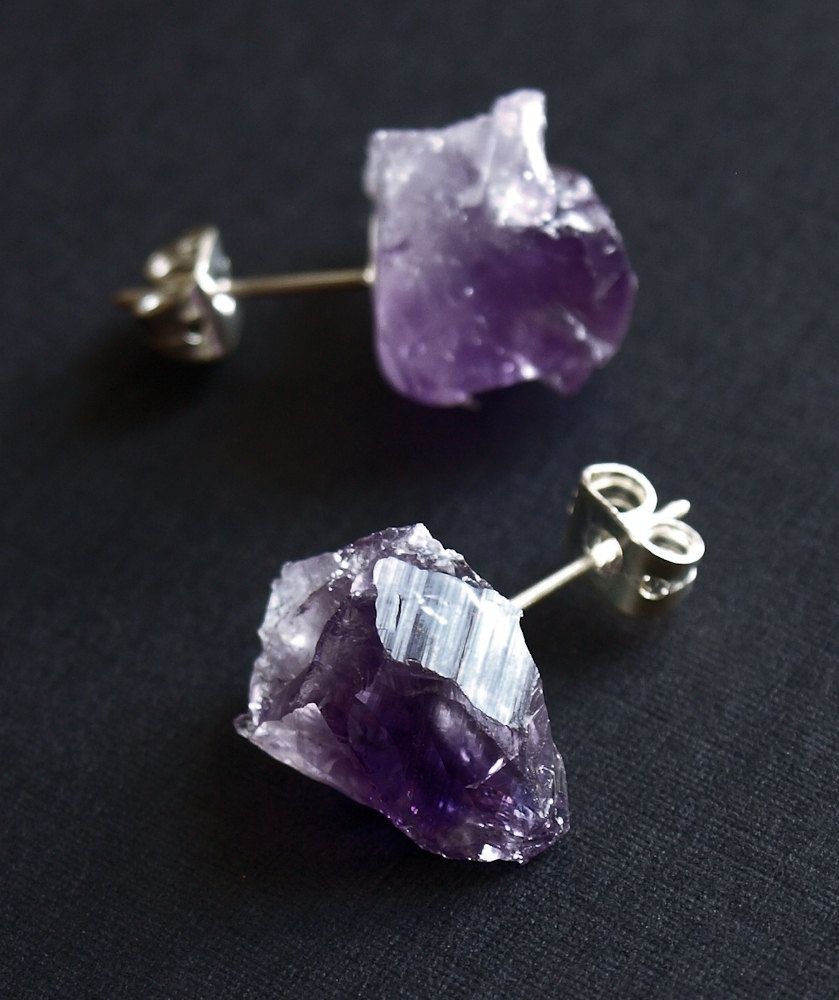 Raw Amethyst Stud Earrings
