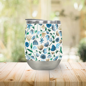 Blue Ink Floral Wine Tumbler