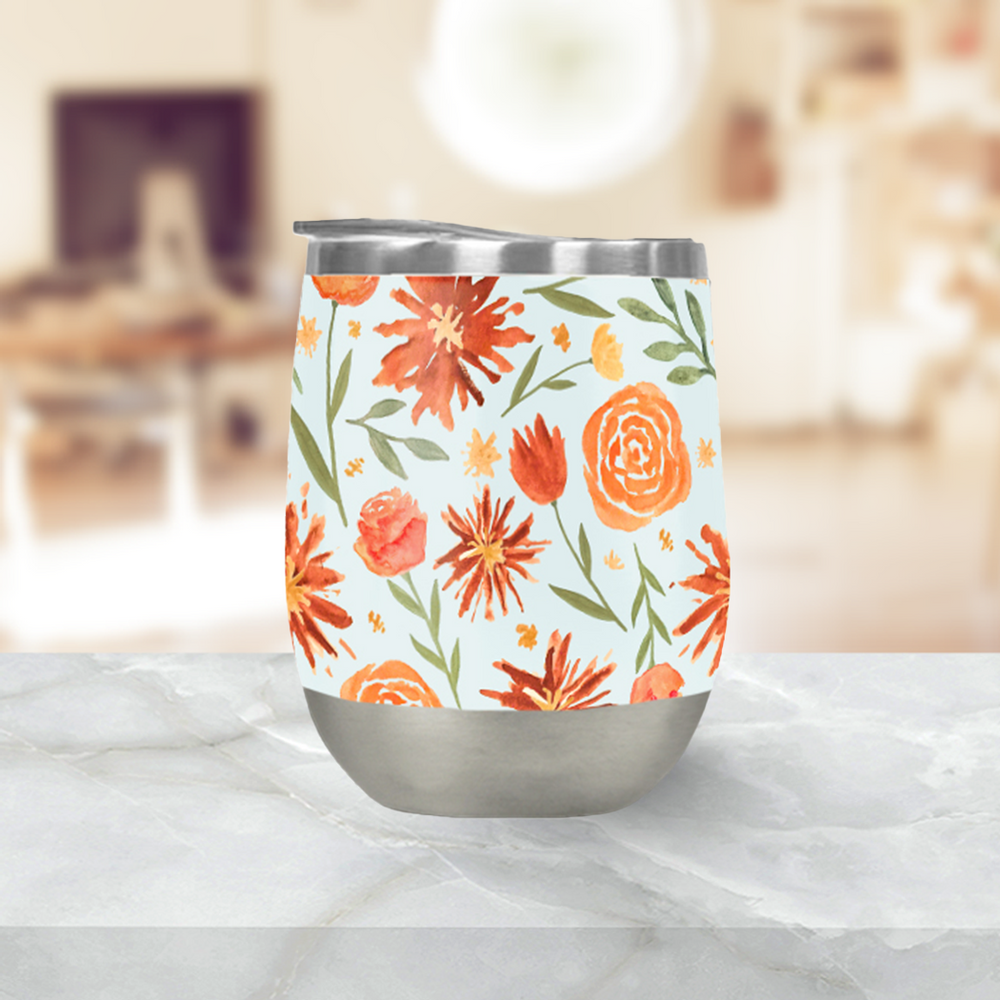 Burnt Orange Flower Burst Wine Tumbler
