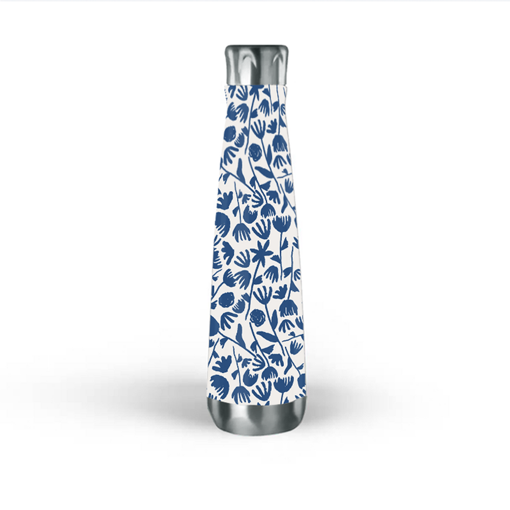 Dark Blue Ink Floral Water Bottle