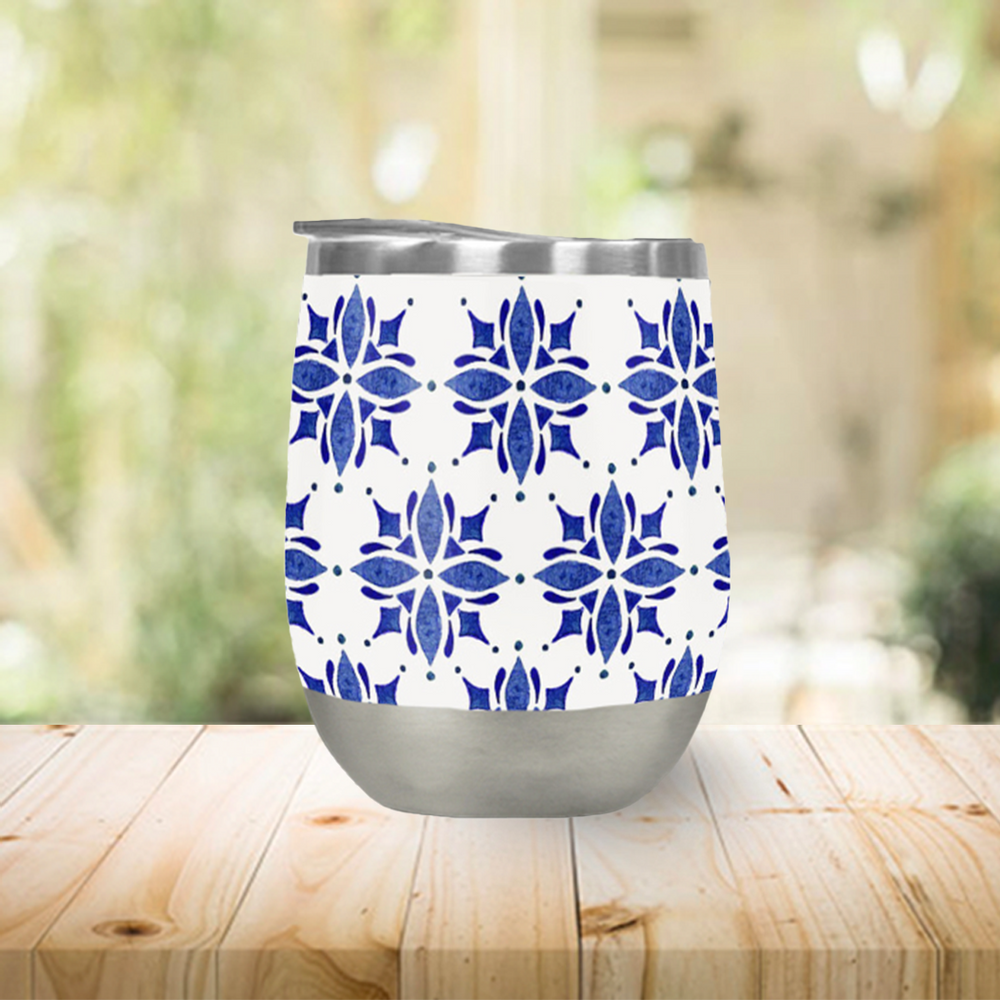Dark Blue Tile Wine Tumbler