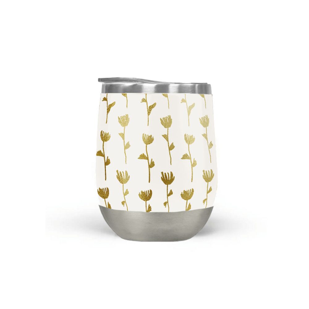 Gold Ink Flower Wine Tumbler