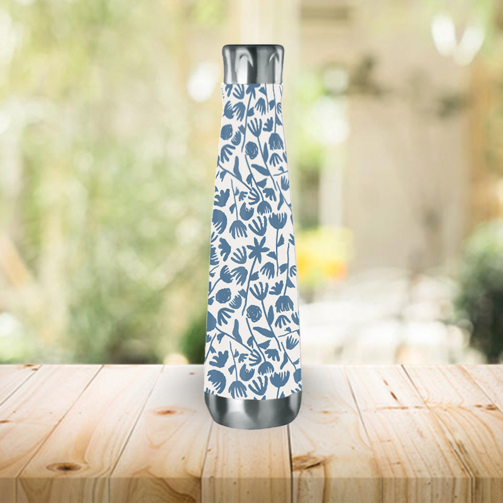 Light Blue Ink Floral Water Bottle