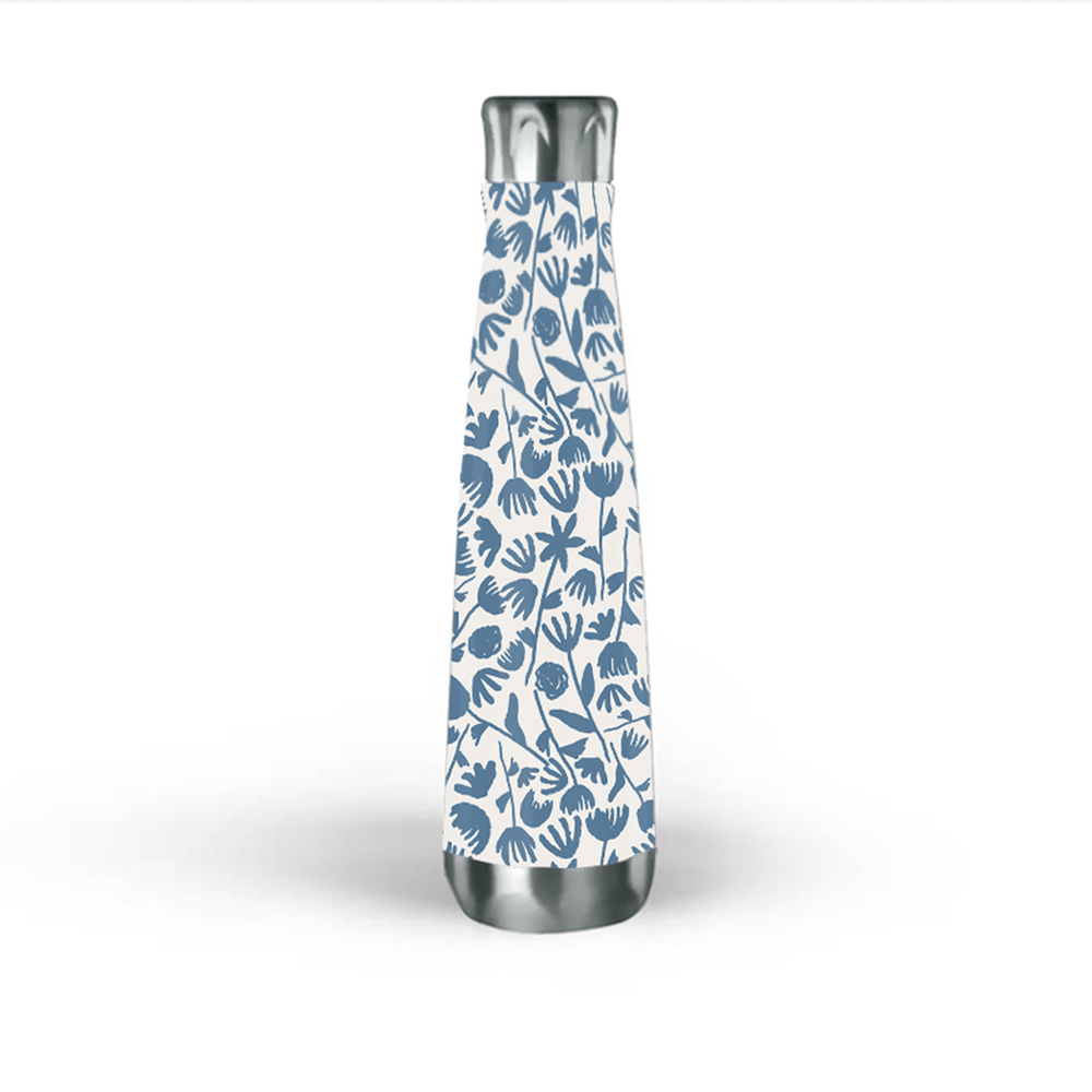 Light Blue Ink Floral Water Bottle