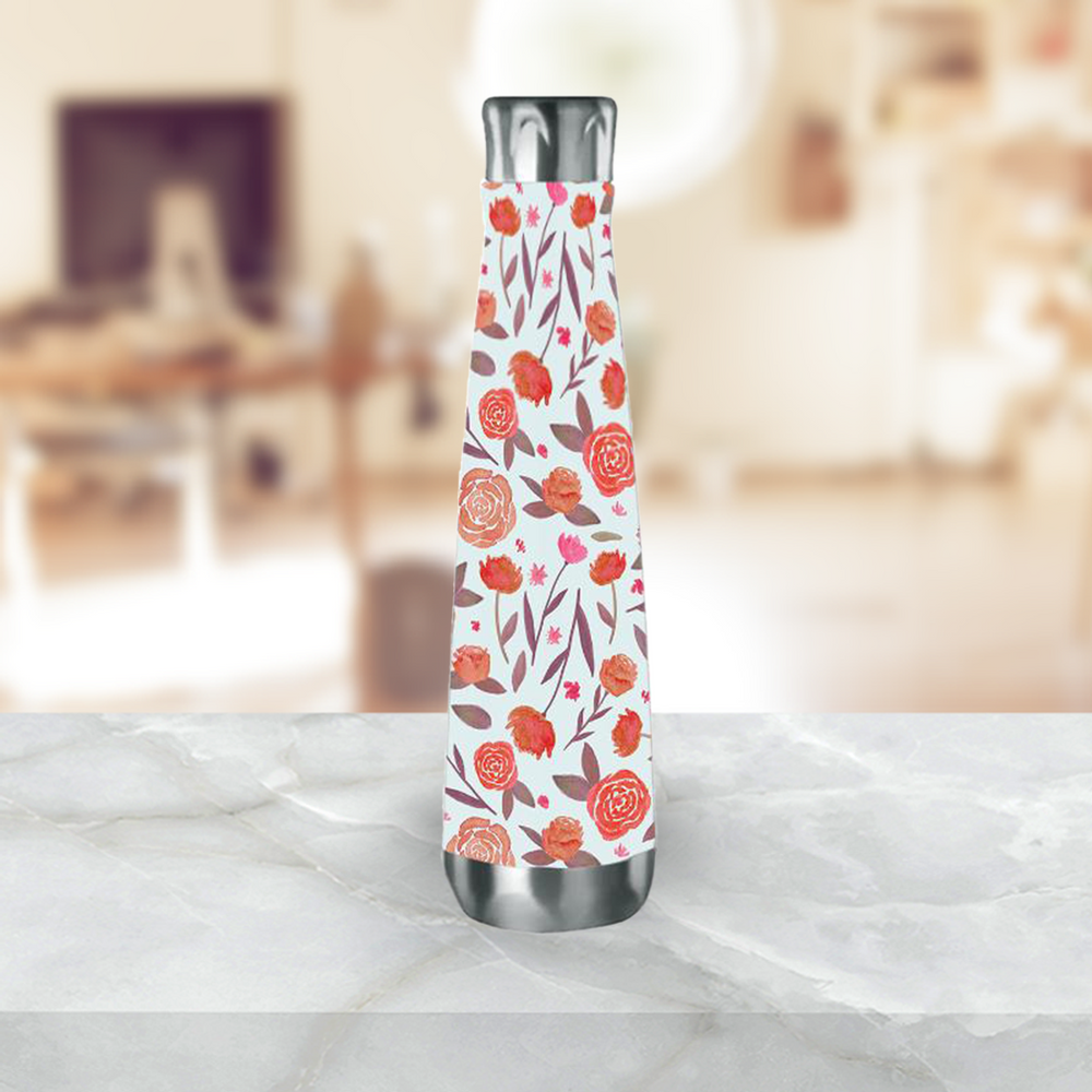 Red Floral Water Bottle