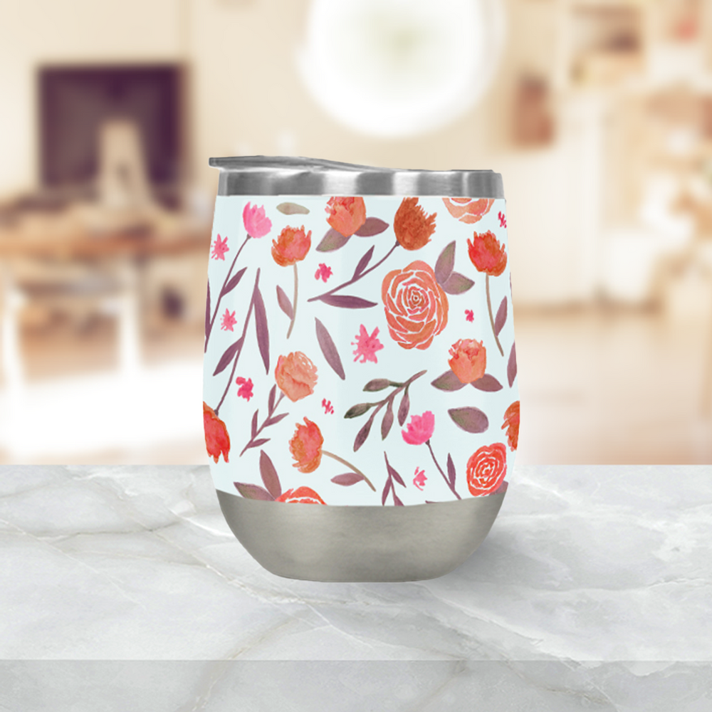 Red Floral Wine Tumbler