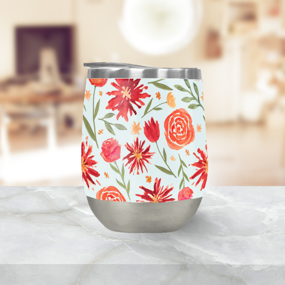 Red Flower Burst Wine Tumbler