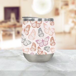 Orange and Pink Butterfly Wine Tumbler