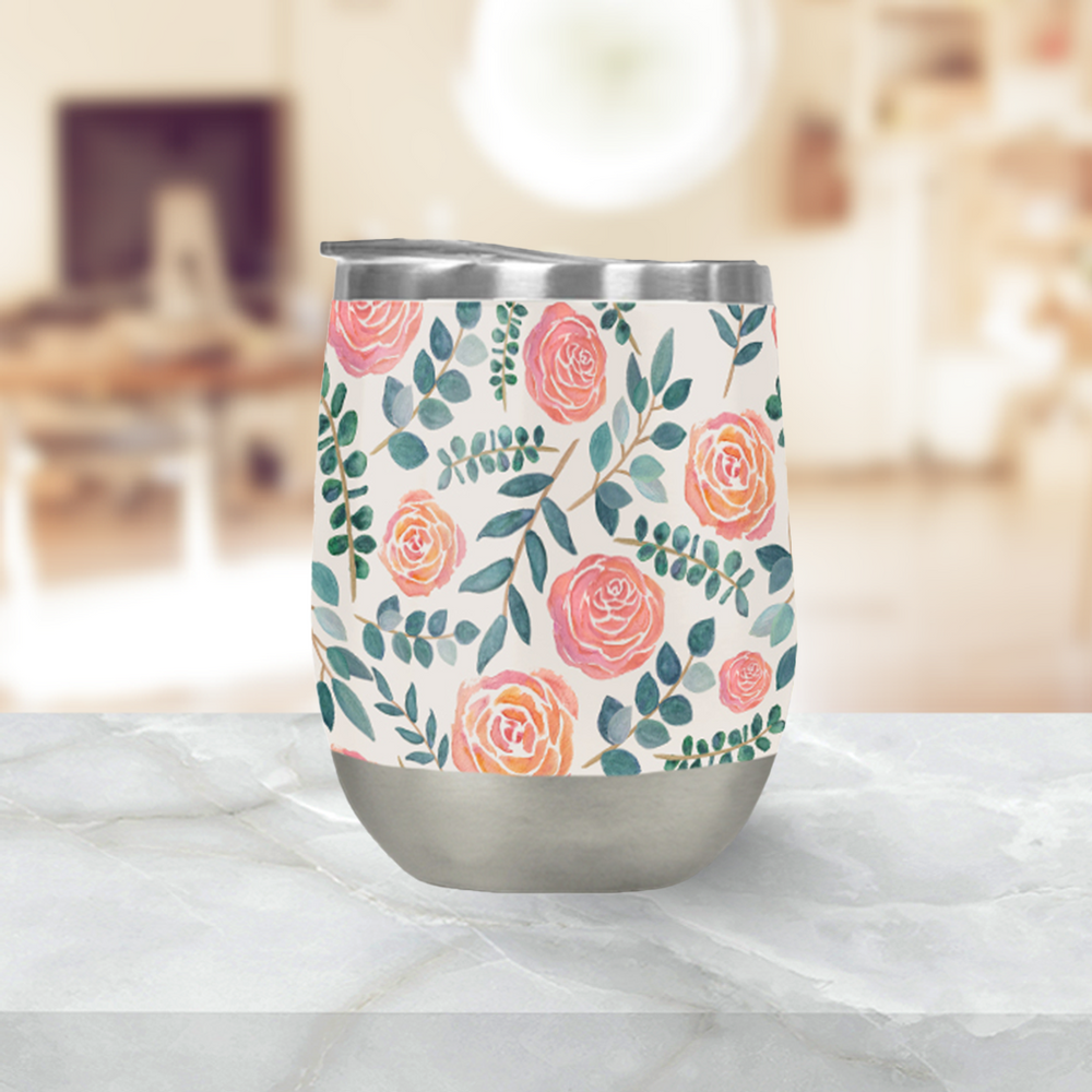 Watercolor Floral Wine Tumbler
