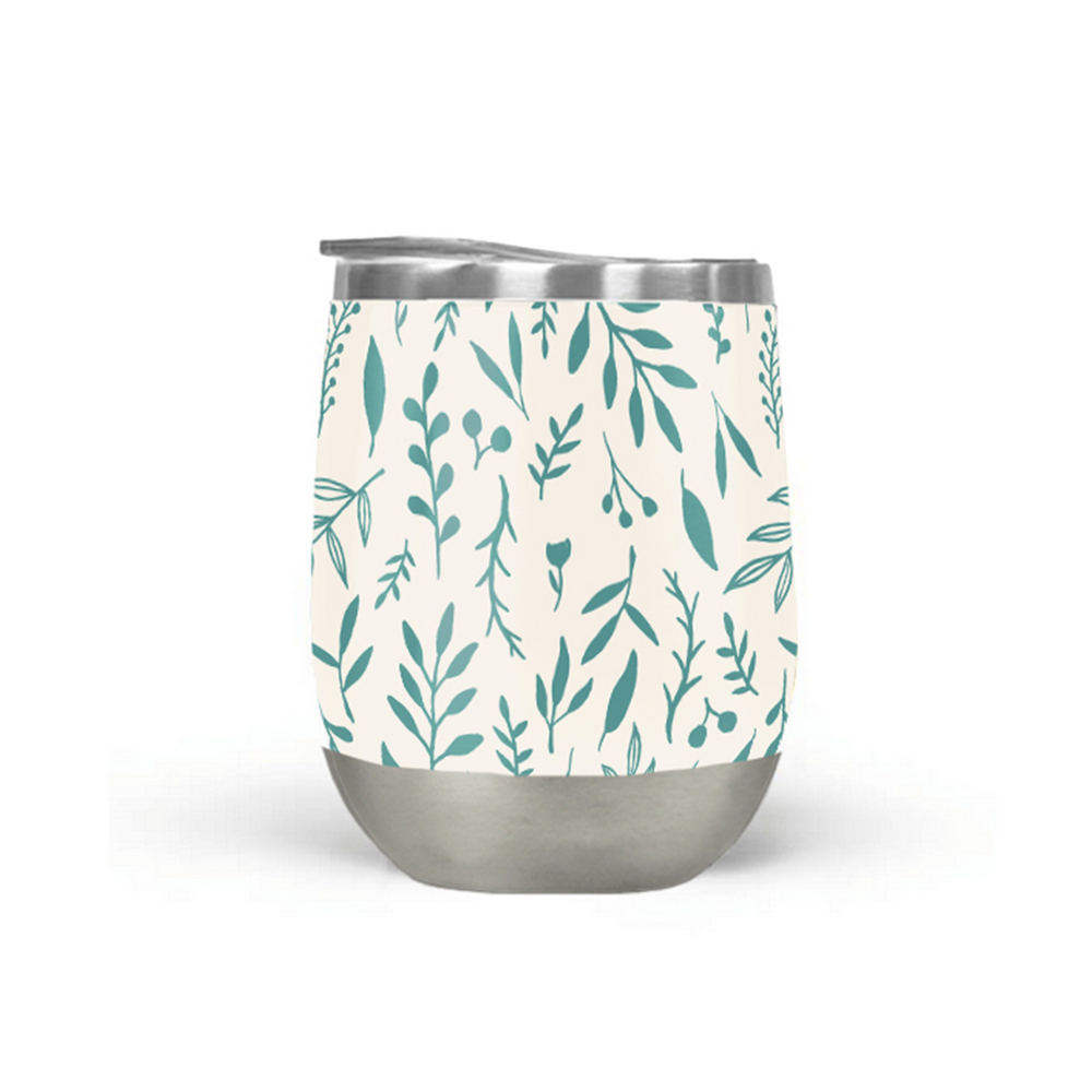 Teal Falling Leaves Wine Tumbler