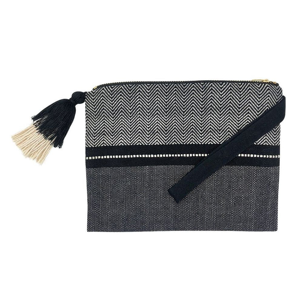 Handloom Stripe Cosmetic Bag - Dark Grey
