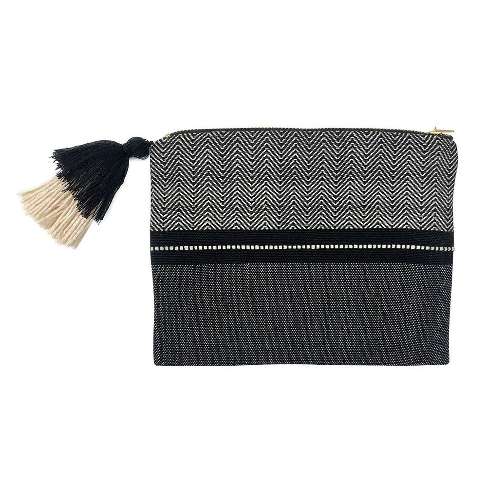 Handloom Stripe Cosmetic Bag - Dark Grey
