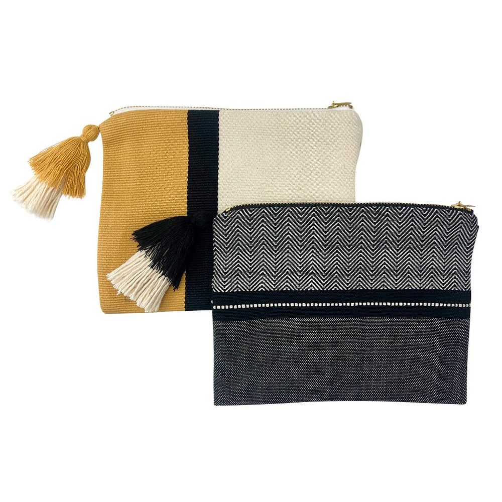 Handloom Stripe Cosmetic Bag - Dark Grey
